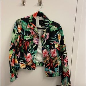 Zara Floral Tropical Denim Jacket Medium